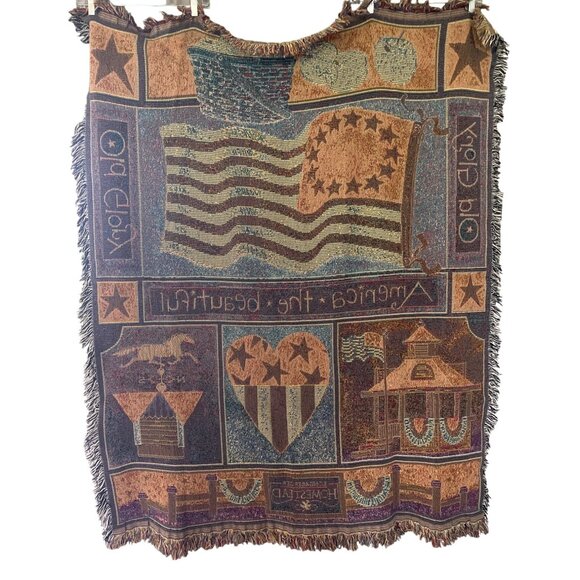 Longaberger Homestead Tapestry Throw Blanket Old Glory America The Beautiful USA - Picture 4 of 4